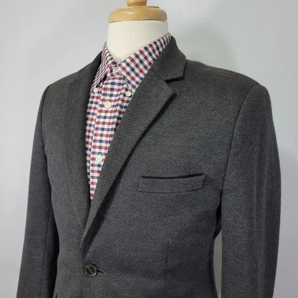H&M Men's Sport Coat Blazer Two Button Flannel Poly Wool Blend Brown‎ 38R